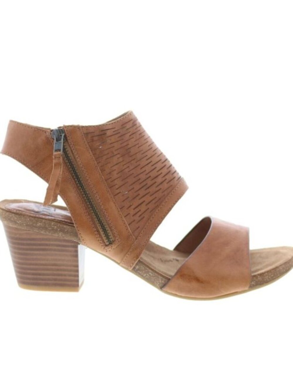 Söfft Milan Leather Block Laser Cut Heeled Sandal - Tan - Size 8.5